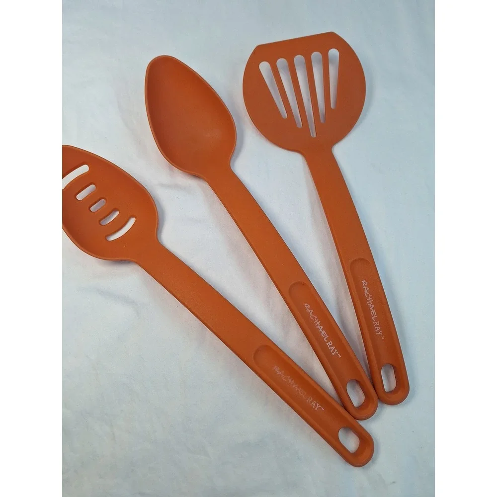 Rachael Ray 3 Piece Nylon Kitchen Tool Set Orange Slotted Turner & Spoons